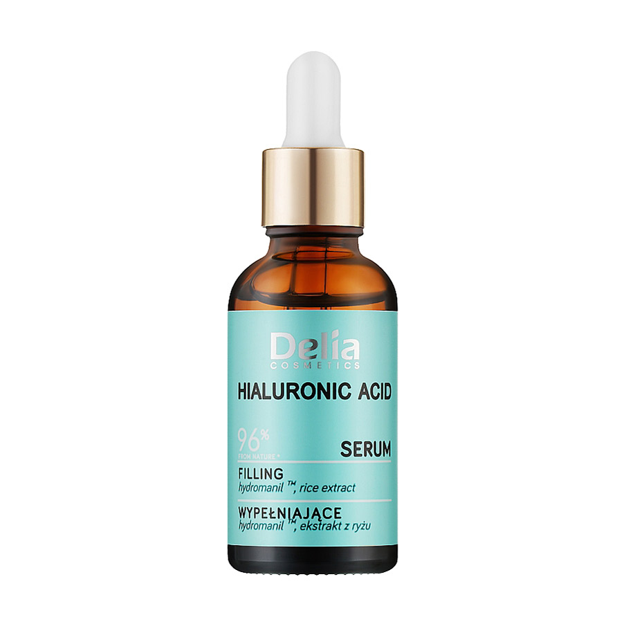 Сироватка для обличчя, шиї та зони декольте Delia Cosmetics Hyaluronic Acid Serum для всіх типів шкіри, з гіалуроновою кислотою, 30 мл